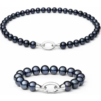 Souprava šperků ANNA PERLY Luxusní set šperků z extra velkých pravých černých perel s atraktivním stříbrným zapínáním na karabinu