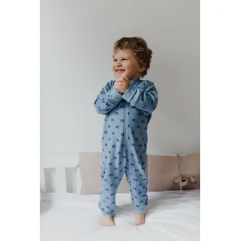 Kojenecký body Dětský rostoucí overal/pyžamo ze 100% merino vlny Jaquard SAFA - modrý Velikost: 62/68