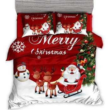 Povlečení Vánoční povlečení 3dílné 140×200 – Santa Claus, sobi a vánoční stromek