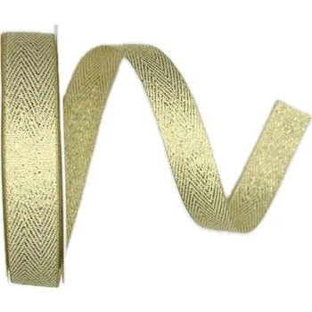 Stuha Vánoční stuha tkaná FISHBONE CREAM krémová 15mm x 3m (7,-Kč/m) (Vánoční stuha bavlněná, protkávaná zlatou lurexovou nití, oboustranná, barva krémová)