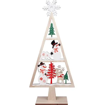 Vánoční dekorace Strom s dekoracemi dřevěný na postavení 16 x 34 x 6 cm, barevný