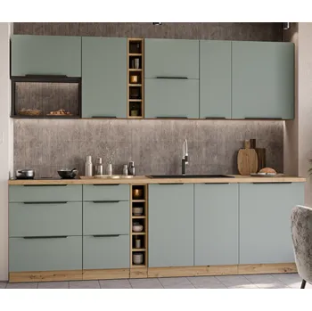 Kuchyňská linka Kuchyňská linka ARIA, sestava E 2, 255 cm, 13 skříněk, aquamarine/artisan