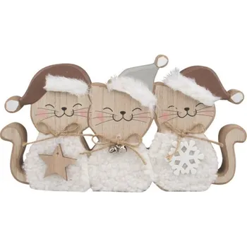 Bytová dekorace Kočky v hnědých čepicích dřevěné na postavení 25 x 14 x 2,5 cm