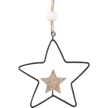 Vánoční dekorace Hvězda s glitrem kovová na zavěšení 8,5 x 5,5 x 1 cm