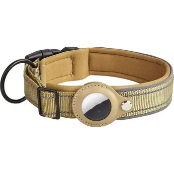 Obojek pro psa TopTechnology Obojek pro psa s AirTag, neoprenová podšívka, reflexní, velikost: L (tmavě khaki)