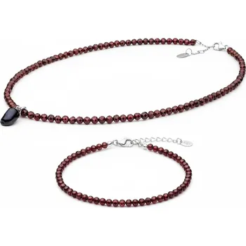 Souprava šperků ANNA PERLY Výjimečný set šperků z kuliček granátu s noblesní černou Keshi perlou Černá