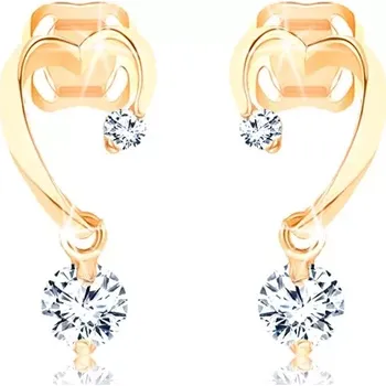 Náušnice Diamantové zlaté náušnice 585 - neúplný obrys srdce, dva blýskavé brilianty