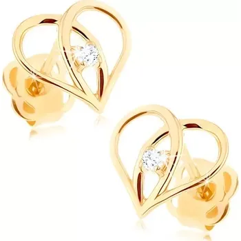 Náušnice Diamantové náušnice ze zlata 585 - kontura srdce s briliantem