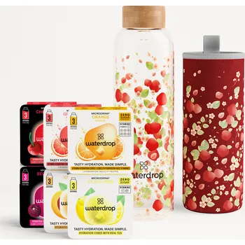 Instantní nápoj Waterdrop Ochutnávkový set, skleněná lahev na pití, nápoj bez cukru, 600 ml / APPLE transparentní