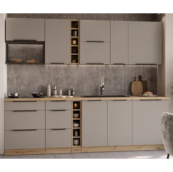 Kuchyňská linka Kuchyňská linka ARIA, sestava G 1 (ZM), 255 cm, 13 skříněk, sandgrau/artisan