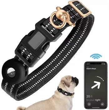 Obojek pro psa TopTechnology Obojek pro psa střední velikosti s obalem AirTag, nylonový reflexní, černý