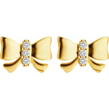 Náušnice Diamantové náušnice ve žlutém 14K zlatě - mašle s vykládaným středem, brilianty