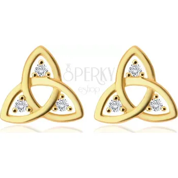 Náušnice Diamantové náušnice ze 14K zlata - symbol Triquetra, čiré brilianty, puzetky