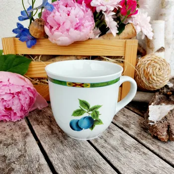 MIREK hrnek 400 ml, švestky a meruňky, Český porcelán Dubí (Porcelánový hrnek 2. jakost)