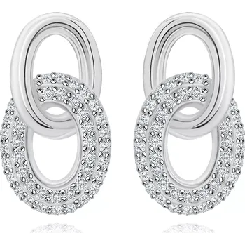 Náušnice Stříbrné 925 náušnice - pevně spojené hladké a kubické zirkony, ovál, puzety