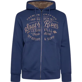 Pánská mikina KAM mikina pánská KBS 7087 s kožíškem nadměrné velikosti modrá 4XL