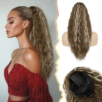 Paruka BARSDAR Comb Clip Příčesek do culíku se stahovací šňůrkou, 56 cm kudrnatý prodlužovací culík pro