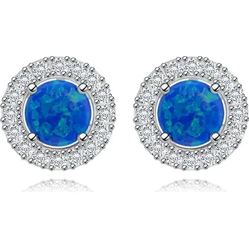 Náušnice Stříbrné náušnice 925 - syntetický opál modré barvy, rámeček se zirkony