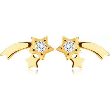 Náušnice Zlaté 14K diamantové náušnice - lesklá kometa, čirý kulatý briliant