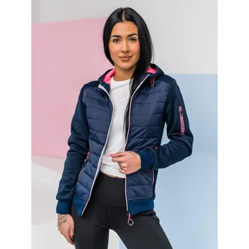 Dámská bunda Tmavě modrá dámská prošívaná přechodová bunda s kapucí Bolf KSW4001 - L