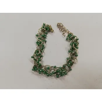 Náramek Náramek s korálky - zelený lesklý - délka 17-22 cm