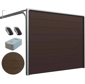 Garážová vrata DoorHan Garážová vrata s pohonem | Woodgrain hnědá RAL 8014, středová drážka Šířka stavebního otvoru (mm): 2375, Výška stavebního otvoru (mm): 2030