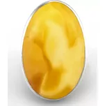 Velký stříbrný prsten (Ag 925/1000) se žlutým baltským jantarem QAA, cca 34 x 23 mm, POUZE VELIKOST 57/58, "sluníčko III" (JA1914R)