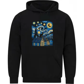 Pánská mikina Pánská mikina Van Goghova Kočka na Střeše (Velikost: 5XL, Barva: Černá)