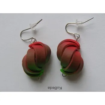 Náušnice Fimo náušnice - Lastura - Zelená/červená