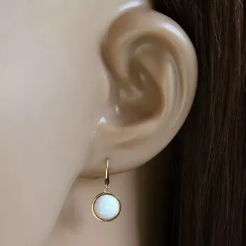 Náušnice Náušnice ze 14K zlata - vypouklý syntetický opál v kulaté objímce, afro háček