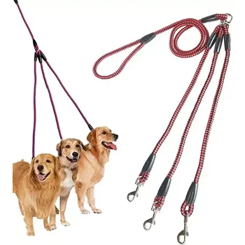 Vodítko pro psa TopTechnology 140 cm 3 v 1 vodítko pro psy s mnoha hlavami (červené)