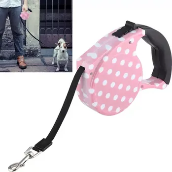 Vodítko pro psa TopTechnology 5m flexibilní retractable vodítko pro psy a kočky s růžovými puntíky