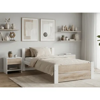 Nábytek Postel IKAROS DOUBLE 90 x 200 cm, bílá/dub sonoma Rošt: S laťkovým roštem, Matrace: Matrace Coco Maxi 20 cm