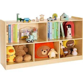 regál Vevor Montessori regál na knihy 1140 mm šířka, 5 sekcí, pro děti, hnědý