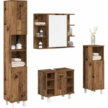 Koupelnový nábytek 4dílná koupelnová sestava old wood kompozitní dřevo Hnědá3328557
