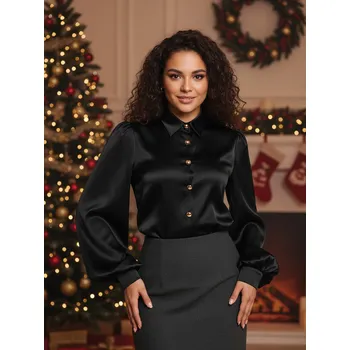 Elegantní černá saténová halenka VSB ELEGANT , VELIKOST XS