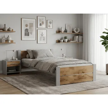 Postel IKAROS DOUBLE 90 x 200 cm, dub artisan/šedá Rošt: S lamelovým roštem, Matrace: Matrace Coco Maxi 20 cm