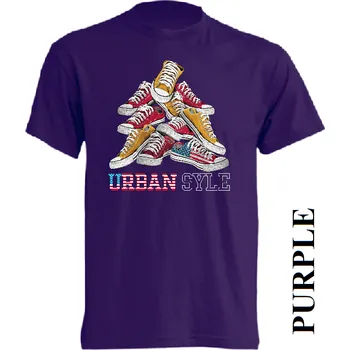 Pánská móda levne-bavlnene-tricko-potisk-tenisky-urban-style Barva: Purple - purpurová, velikost: XS