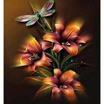 Diamantové malování Amparo Miranda® Diamantový obrázek Vážka na květech