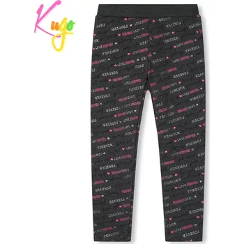 Dívčí legíny Dětské zateplené legíny KUGO YL8745 šedé + růžové nápisy vel.164