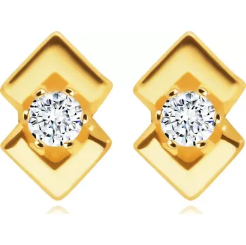 Náušnice Diamantové náušnice ve žlutém zlatě 585 - kulatý briliant, dva lesklé trojúhelníky