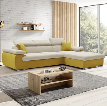 Obývací pokoj Sedací souprava COOL | 281x191 cm | rozkládací + úložný prostor | PRAVÁ | krémovo žlutá 01/08