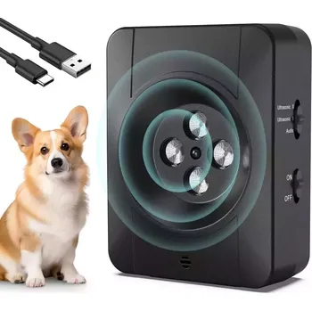 Odpuzovač zvířat TopTechnology Zařízení proti štěkání psů s 4 vylepšenými ultrazvukovými transmittery a 3 úrovněmi (černé)