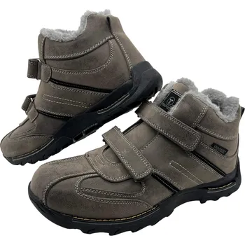 Pánská zimní obuv Pánské šedé zimní boty na suchý zip Barva: Šedá, Velikost: 46