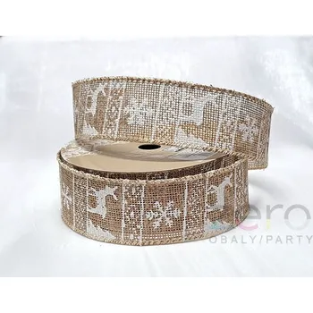 Stuha Stuha jutová 3,8 cm x 7 y - přírodní vánoční