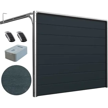 Garážová vrata DoorHan Garážová vrata s pohonem | Woodgrain antracit RAL 7016, středová drážka Šířka stavebního otvoru (mm): 2375, Výška stavebního otvoru (mm): 2030