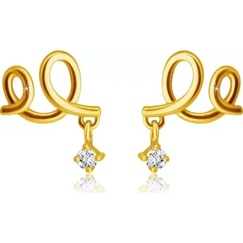 Náušnice Diamantové náušnice ze žlutého 14K zlata - dvojitá smyčka, čirý briliant