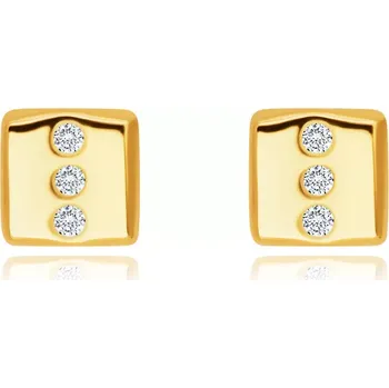 Náušnice Diamantové 14K náušnice ze žlutého zlata - obdélník se třemi okrouhlými brilianty, puzetky