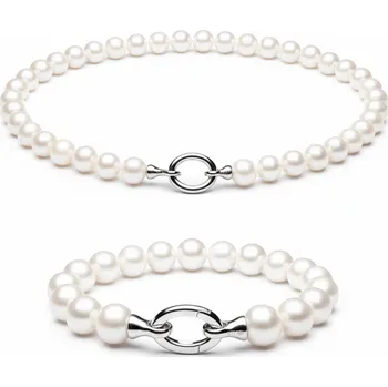 Souprava šperků ANNA PERLY Luxusní set šperků z extra velkých pravých bílých perel s atraktivním stříbrným zapínáním na karabinu