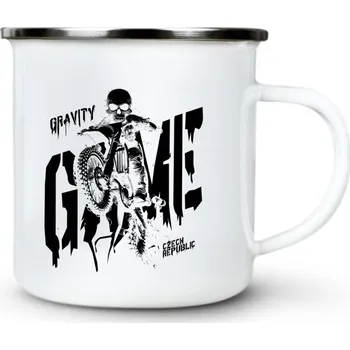 Gravity Game, Enduro, Motocross, Quad, V2, bílý tisk - Plechový hrnek VELKÝ 400ml (500 ml po okraj) - 400 ml